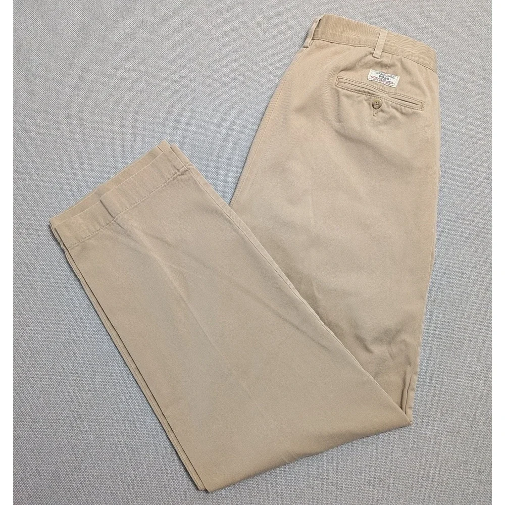 Polo Ralph Lauren Men's 34x32 Khaki Chino Pants Cotton Flat Front Prep Office